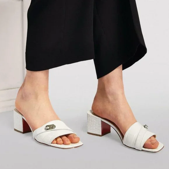 Christian Louboutin LOCK ART 55 Croc Leather Mule Sandals Block Heel Shoes - Picture 5 of 12